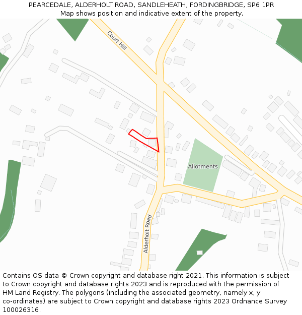 PEARCEDALE, ALDERHOLT ROAD, SANDLEHEATH, FORDINGBRIDGE, SP6 1PR: Location map and indicative extent of plot