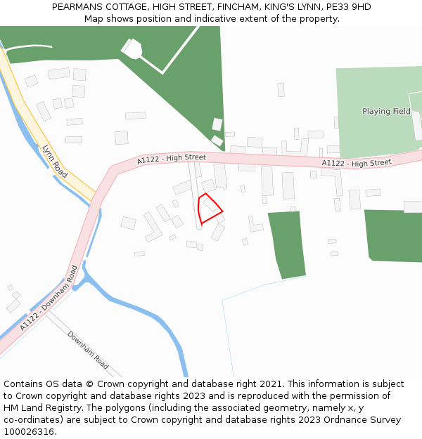 PEARMANS COTTAGE, HIGH STREET, FINCHAM, KING'S LYNN, PE33 9HD: Location map and indicative extent of plot