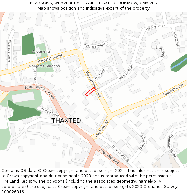 PEARSONS, WEAVERHEAD LANE, THAXTED, DUNMOW, CM6 2PN: Location map and indicative extent of plot