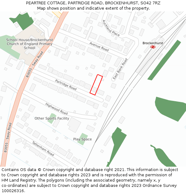 PEARTREE COTTAGE, PARTRIDGE ROAD, BROCKENHURST, SO42 7RZ: Location map and indicative extent of plot