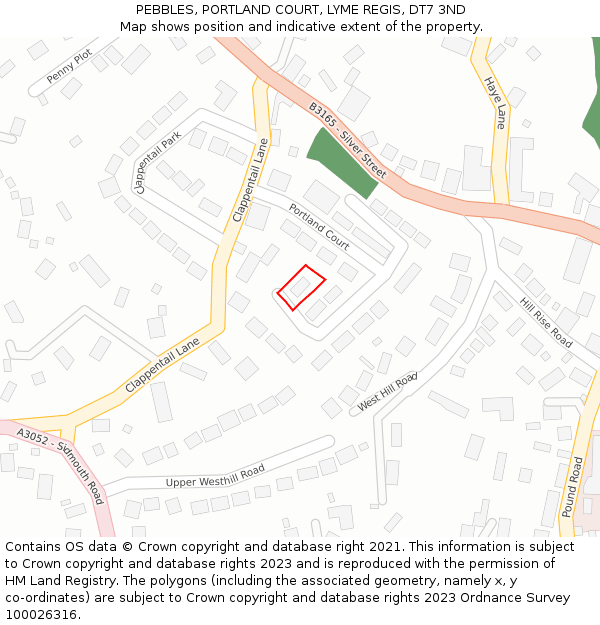 PEBBLES, PORTLAND COURT, LYME REGIS, DT7 3ND: Location map and indicative extent of plot