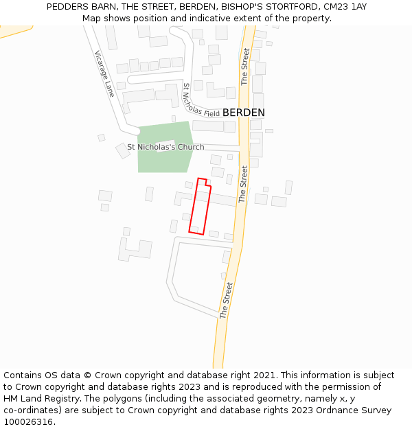 PEDDERS BARN, THE STREET, BERDEN, BISHOP'S STORTFORD, CM23 1AY: Location map and indicative extent of plot