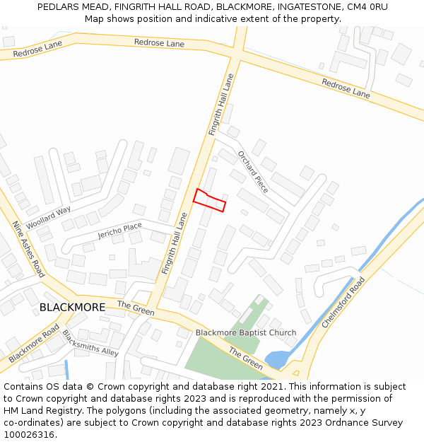 PEDLARS MEAD, FINGRITH HALL ROAD, BLACKMORE, INGATESTONE, CM4 0RU: Location map and indicative extent of plot