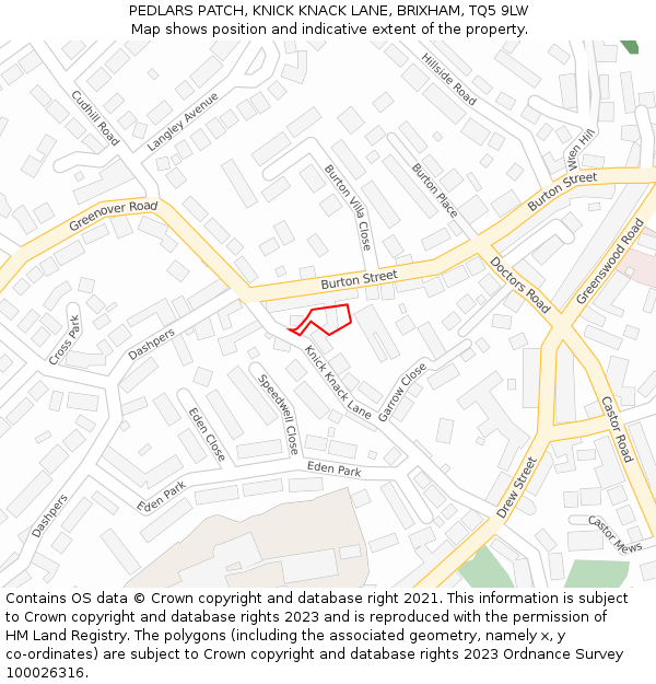 PEDLARS PATCH, KNICK KNACK LANE, BRIXHAM, TQ5 9LW: Location map and indicative extent of plot
