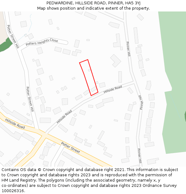 PEDWARDINE, HILLSIDE ROAD, PINNER, HA5 3YJ: Location map and indicative extent of plot