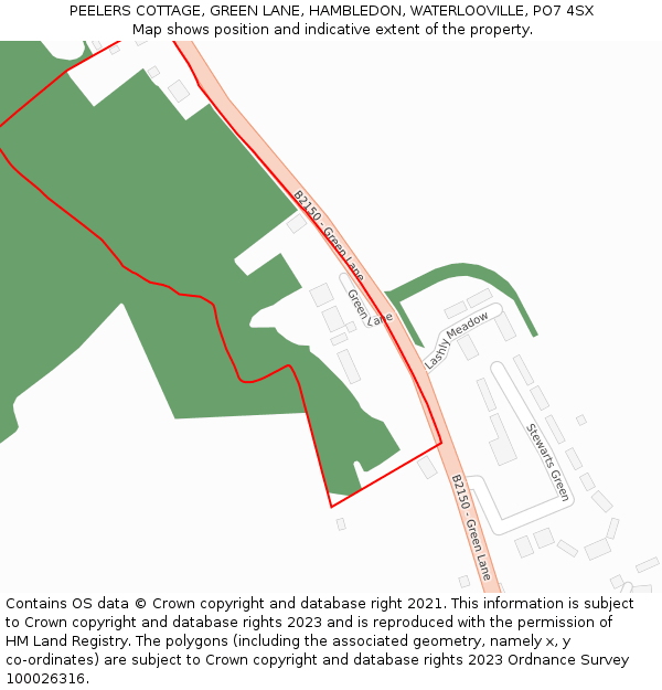 PEELERS COTTAGE, GREEN LANE, HAMBLEDON, WATERLOOVILLE, PO7 4SX: Location map and indicative extent of plot