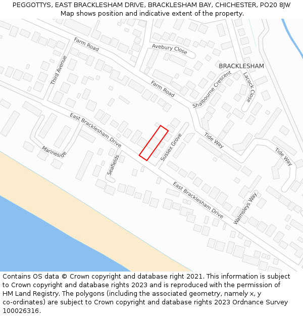 PEGGOTTYS, EAST BRACKLESHAM DRIVE, BRACKLESHAM BAY, CHICHESTER, PO20 8JW: Location map and indicative extent of plot