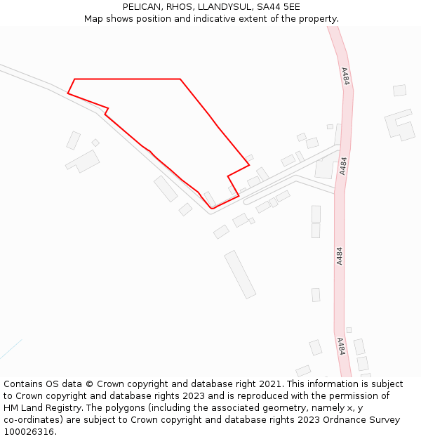 PELICAN, RHOS, LLANDYSUL, SA44 5EE: Location map and indicative extent of plot