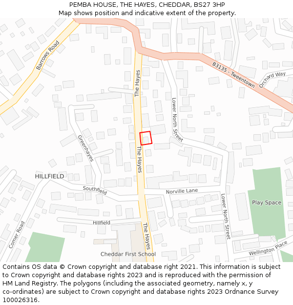 PEMBA HOUSE, THE HAYES, CHEDDAR, BS27 3HP: Location map and indicative extent of plot