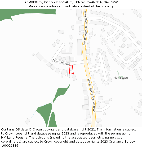 PEMBERLEY, COED Y BRONALLT, HENDY, SWANSEA, SA4 0ZW: Location map and indicative extent of plot