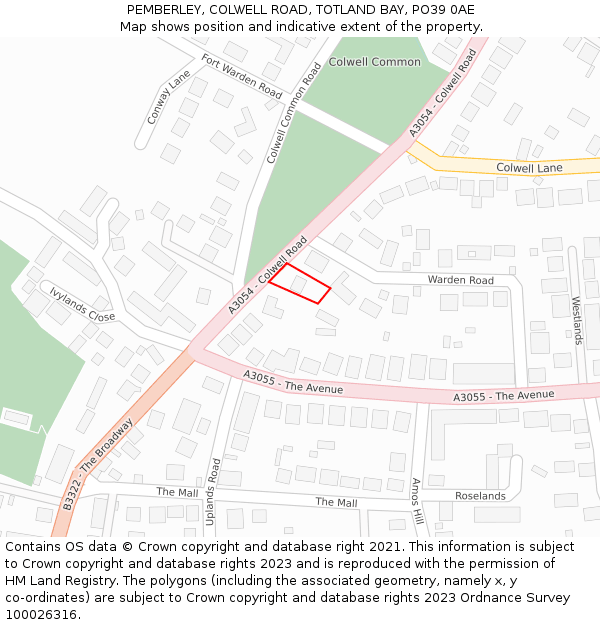 PEMBERLEY, COLWELL ROAD, TOTLAND BAY, PO39 0AE: Location map and indicative extent of plot