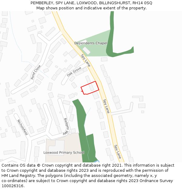 PEMBERLEY, SPY LANE, LOXWOOD, BILLINGSHURST, RH14 0SQ: Location map and indicative extent of plot