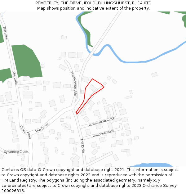 PEMBERLEY, THE DRIVE, IFOLD, BILLINGSHURST, RH14 0TD: Location map and indicative extent of plot