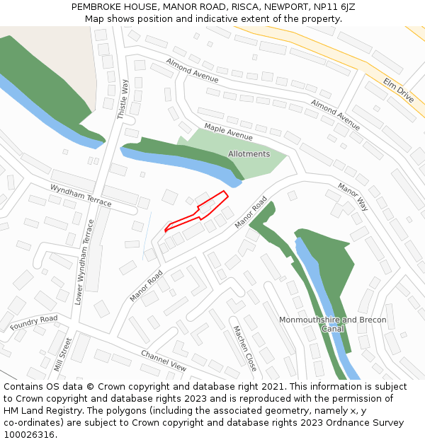 PEMBROKE HOUSE, MANOR ROAD, RISCA, NEWPORT, NP11 6JZ: Location map and indicative extent of plot