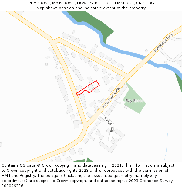 PEMBROKE, MAIN ROAD, HOWE STREET, CHELMSFORD, CM3 1BG: Location map and indicative extent of plot
