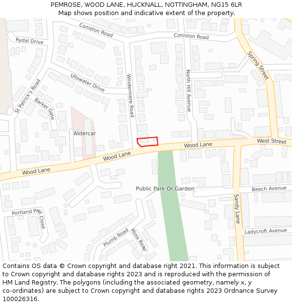 PEMROSE, WOOD LANE, HUCKNALL, NOTTINGHAM, NG15 6LR: Location map and indicative extent of plot