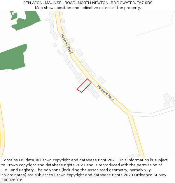 PEN AFON, MAUNSEL ROAD, NORTH NEWTON, BRIDGWATER, TA7 0BS: Location map and indicative extent of plot