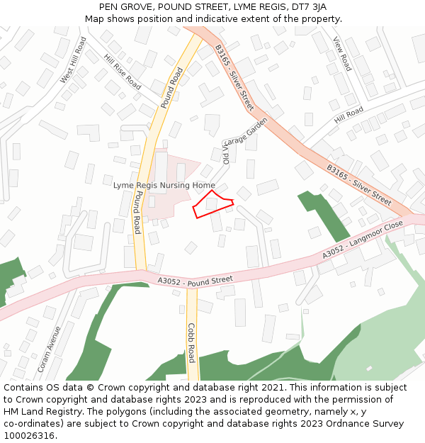 PEN GROVE, POUND STREET, LYME REGIS, DT7 3JA: Location map and indicative extent of plot