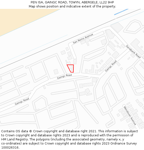 PEN ISA, GAINGC ROAD, TOWYN, ABERGELE, LL22 9HP: Location map and indicative extent of plot