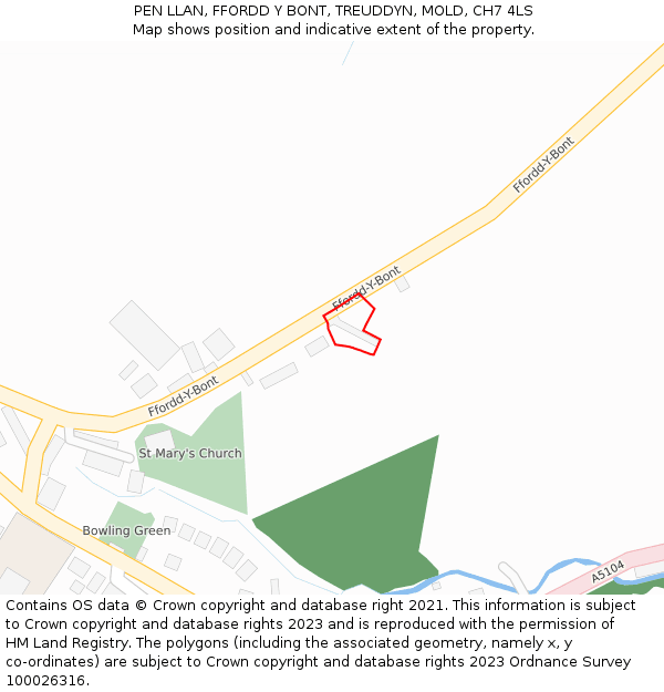 PEN LLAN, FFORDD Y BONT, TREUDDYN, MOLD, CH7 4LS: Location map and indicative extent of plot