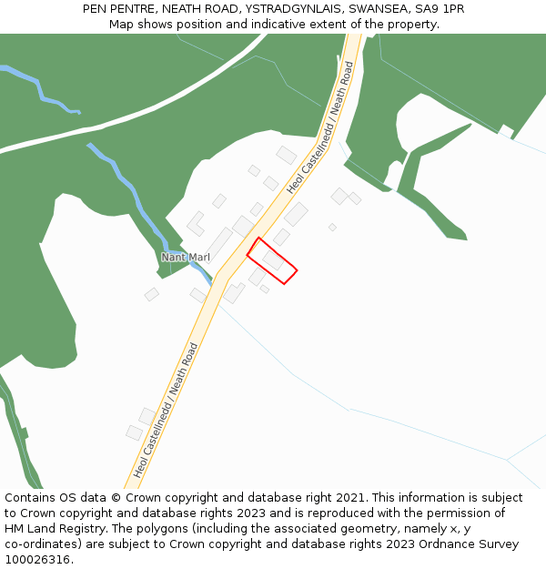 PEN PENTRE, NEATH ROAD, YSTRADGYNLAIS, SWANSEA, SA9 1PR: Location map and indicative extent of plot