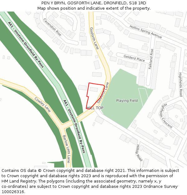 PEN Y BRYN, GOSFORTH LANE, DRONFIELD, S18 1RD: Location map and indicative extent of plot