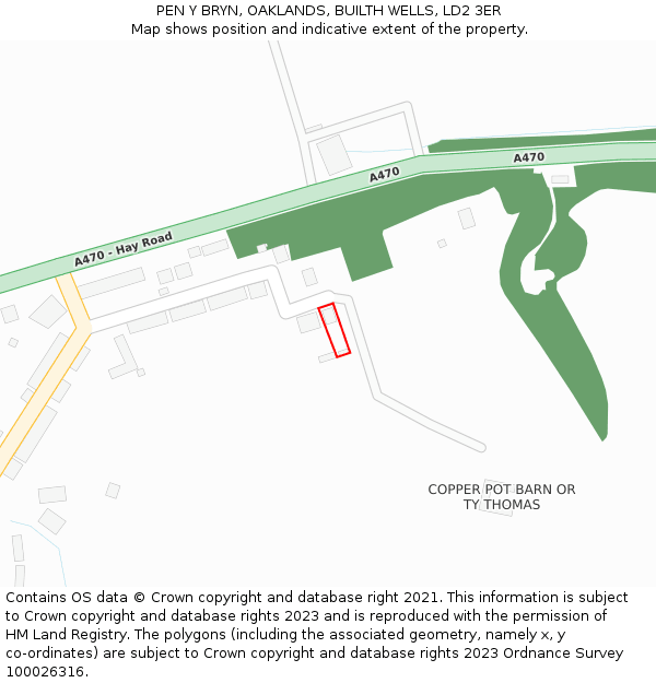 PEN Y BRYN, OAKLANDS, BUILTH WELLS, LD2 3ER: Location map and indicative extent of plot