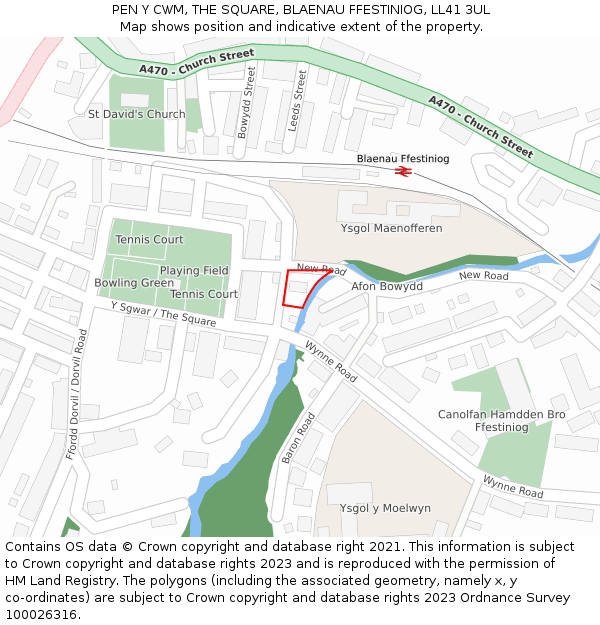 PEN Y CWM, THE SQUARE, BLAENAU FFESTINIOG, LL41 3UL: Location map and indicative extent of plot