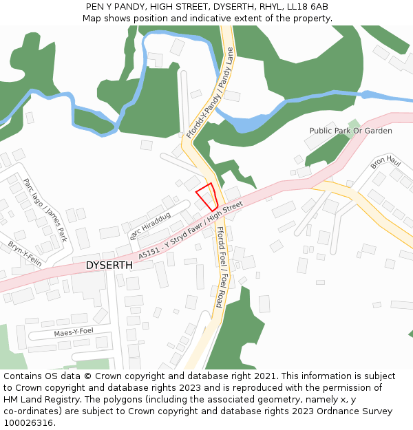 PEN Y PANDY, HIGH STREET, DYSERTH, RHYL, LL18 6AB: Location map and indicative extent of plot