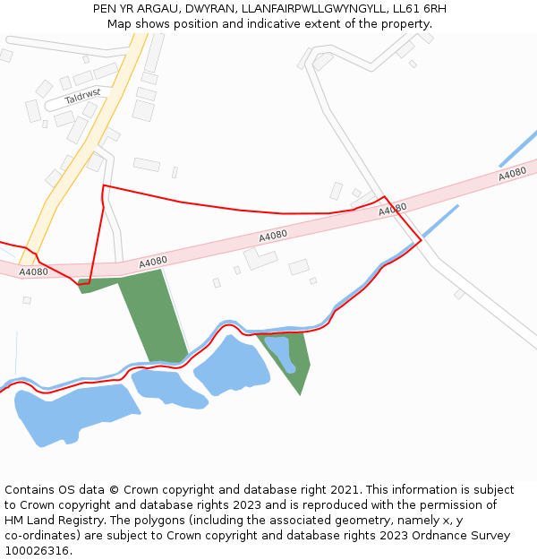 PEN YR ARGAU, DWYRAN, LLANFAIRPWLLGWYNGYLL, LL61 6RH: Location map and indicative extent of plot