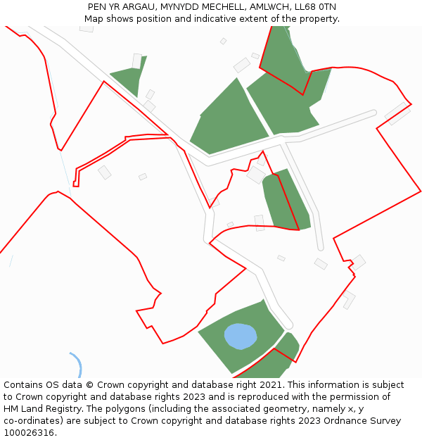 PEN YR ARGAU, MYNYDD MECHELL, AMLWCH, LL68 0TN: Location map and indicative extent of plot
