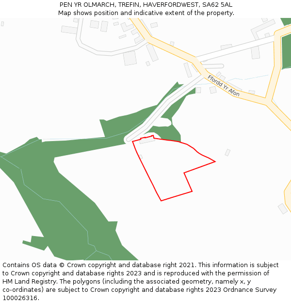 PEN YR OLMARCH, TREFIN, HAVERFORDWEST, SA62 5AL: Location map and indicative extent of plot