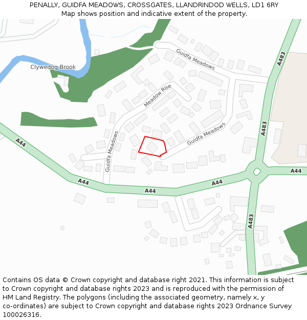 PENALLY, GUIDFA MEADOWS, CROSSGATES, LLANDRINDOD WELLS, LD1 6RY: Location map and indicative extent of plot