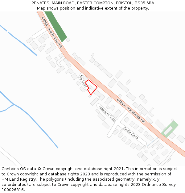 PENATES, MAIN ROAD, EASTER COMPTON, BRISTOL, BS35 5RA: Location map and indicative extent of plot