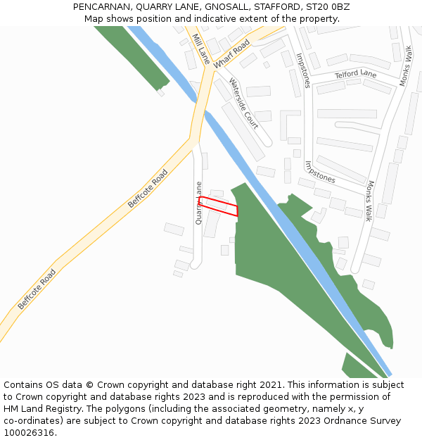 PENCARNAN, QUARRY LANE, GNOSALL, STAFFORD, ST20 0BZ: Location map and indicative extent of plot