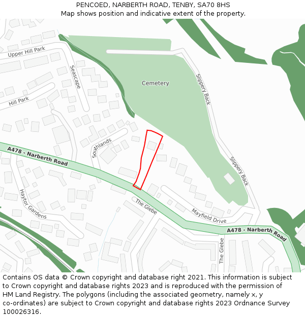 PENCOED, NARBERTH ROAD, TENBY, SA70 8HS: Location map and indicative extent of plot