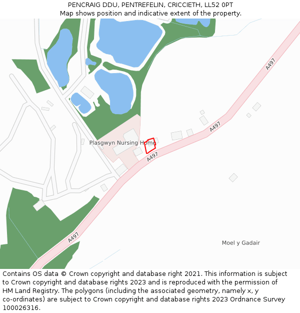 PENCRAIG DDU, PENTREFELIN, CRICCIETH, LL52 0PT: Location map and indicative extent of plot