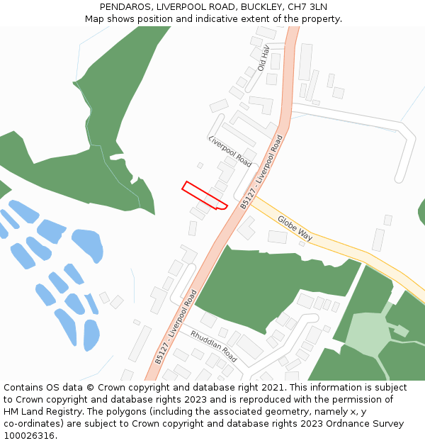 PENDAROS, LIVERPOOL ROAD, BUCKLEY, CH7 3LN: Location map and indicative extent of plot