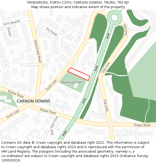 PENDARVES, FORTH COTH, CARNON DOWNS, TRURO, TR3 6JY: Location map and indicative extent of plot