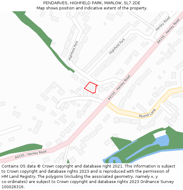 PENDARVES, HIGHFIELD PARK, MARLOW, SL7 2DE: Location map and indicative extent of plot
