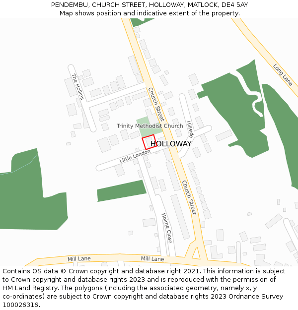 PENDEMBU, CHURCH STREET, HOLLOWAY, MATLOCK, DE4 5AY: Location map and indicative extent of plot