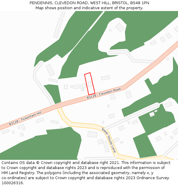 PENDENNIS, CLEVEDON ROAD, WEST HILL, BRISTOL, BS48 1PN: Location map and indicative extent of plot