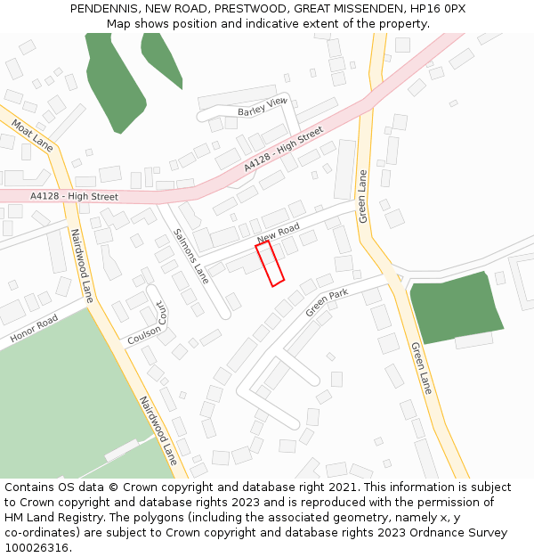 PENDENNIS, NEW ROAD, PRESTWOOD, GREAT MISSENDEN, HP16 0PX: Location map and indicative extent of plot