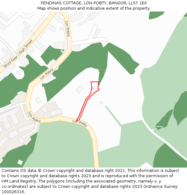 PENDINAS COTTAGE, LON POBTY, BANGOR, LL57 1EX: Location map and indicative extent of plot