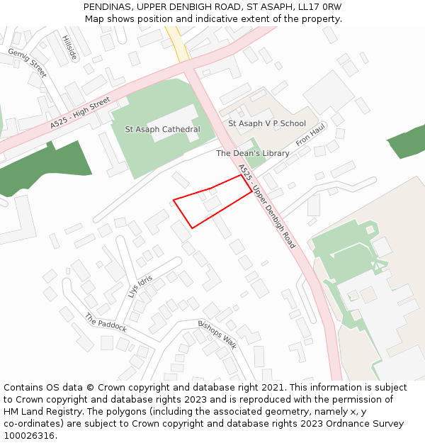 PENDINAS, UPPER DENBIGH ROAD, ST ASAPH, LL17 0RW: Location map and indicative extent of plot