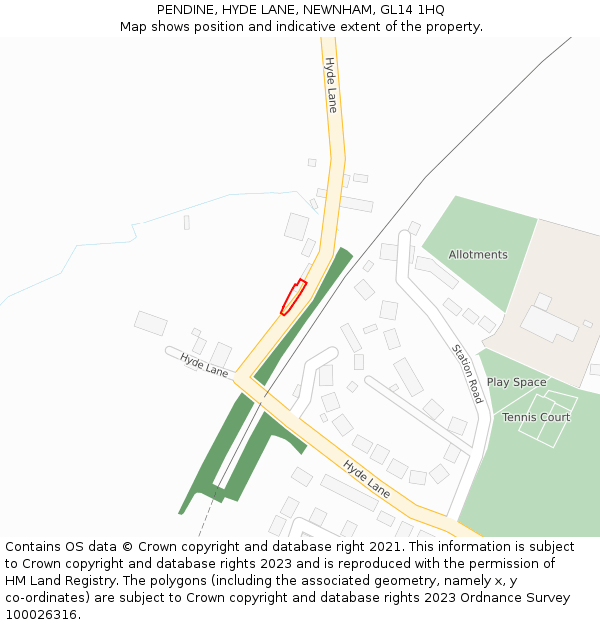 PENDINE, HYDE LANE, NEWNHAM, GL14 1HQ: Location map and indicative extent of plot