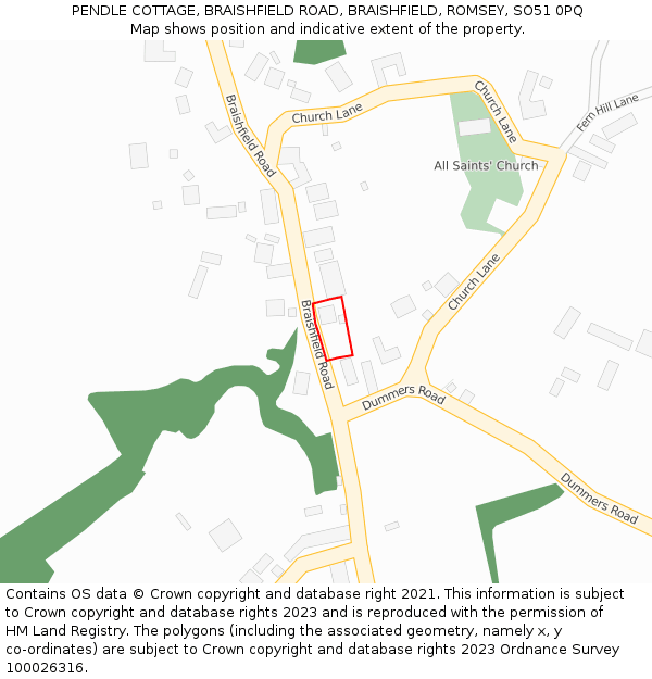 PENDLE COTTAGE, BRAISHFIELD ROAD, BRAISHFIELD, ROMSEY, SO51 0PQ: Location map and indicative extent of plot