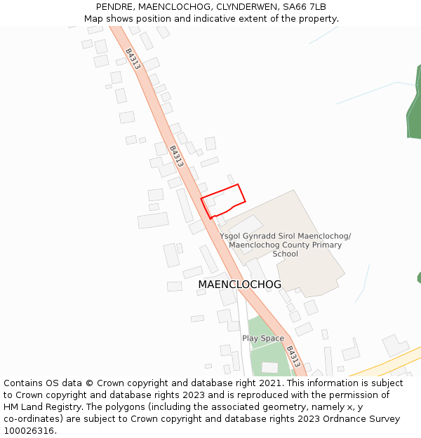 PENDRE, MAENCLOCHOG, CLYNDERWEN, SA66 7LB: Location map and indicative extent of plot