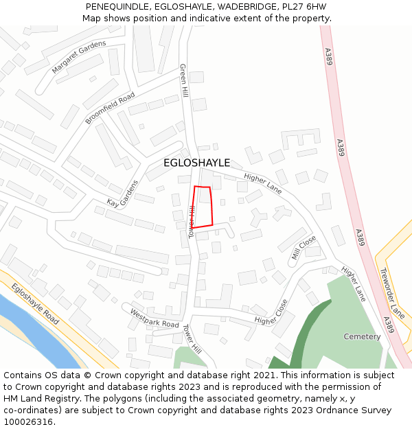 PENEQUINDLE, EGLOSHAYLE, WADEBRIDGE, PL27 6HW: Location map and indicative extent of plot