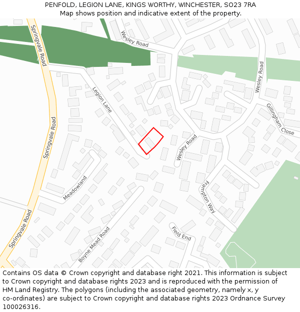 PENFOLD, LEGION LANE, KINGS WORTHY, WINCHESTER, SO23 7RA: Location map and indicative extent of plot